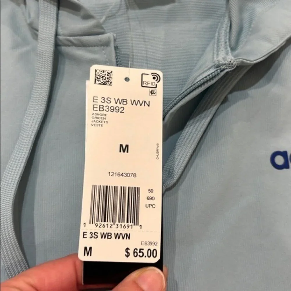Adidas Men's Sky Blue Windbreaker with Hood MEN SIZE MEDIUM NWT